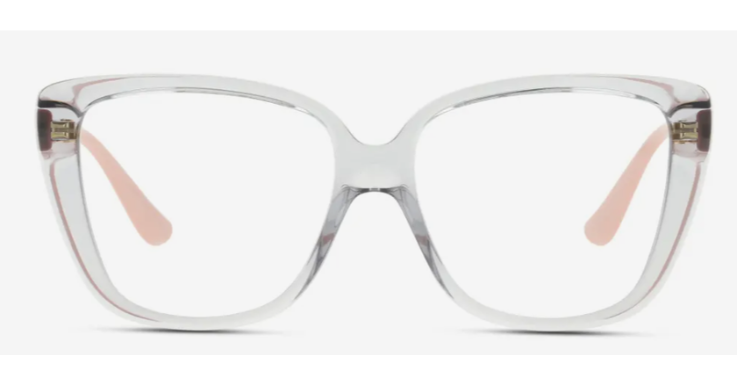 Transparente Brillenfassung mit zartrosa Bügeln von Vogue Eyewear 