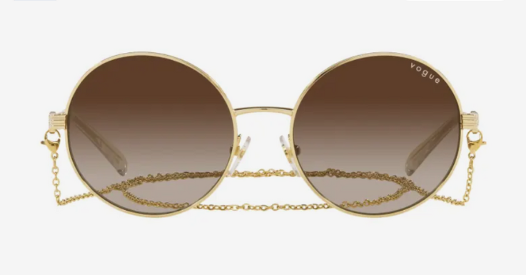 Kugelrunde Sonnenbrille mit goldenem Metallrahmen von Vogue Eyewear 